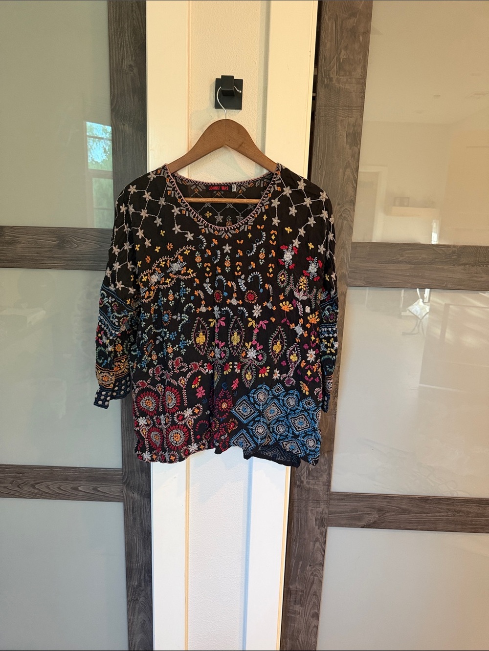 Johnny Was Embroidered Black Multicolor Women's Top